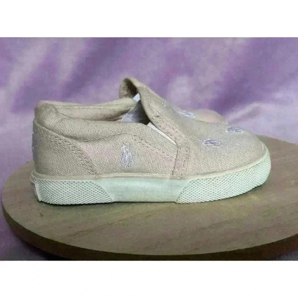 POLO RALPH LAUREN KIDS BAL HARBOUR REPEAT SLIP-ON LIGHT PINK / WHITE Size 5 - Picture 2 of 8